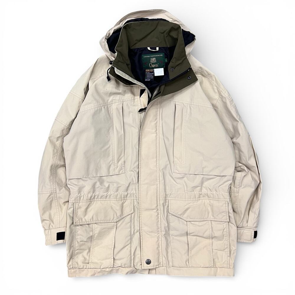 Vintage Orvis Fly Fishing Field Gore Tex Jacket Hooded Tan M Gorpcore Outdoors